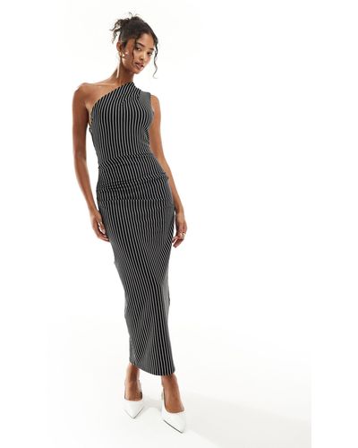 ASOS Mono Stripe One Shoulder Midi Dress - Black