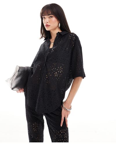 SELECTED Femme - chemise d'ensemble oversize en dentelle - Noir