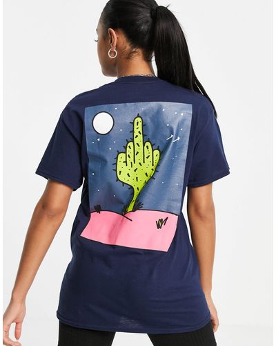 New Love Club T-shirt oversize avec imprimé cactus dans la nuit au dos - marine - Bleu