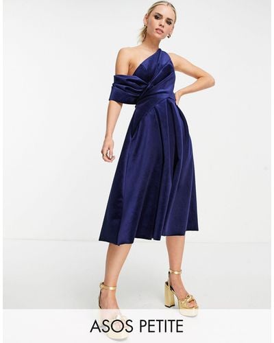 ASOS Asos Design Petite Velvet Bare Shoulder Prom Midi Dress - Blue