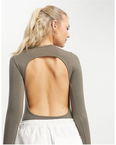 Pull&Bear Long Sleeve Second Skin Backless Bodysuit - White