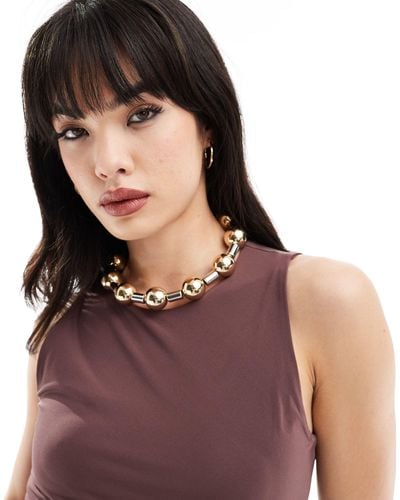 ASOS Necklace With Ball And Bar Design - Brown