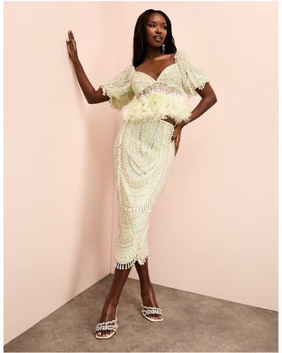 ASOS Gonna midi verde decorata con perle - Neutro