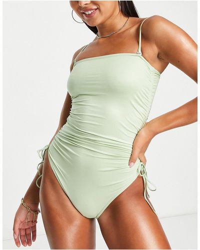 ASOS Ruched Side Swimsuit - Green