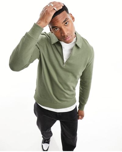 ASOS Standard Half Zip Sweatshirt With Collar Neck - Green