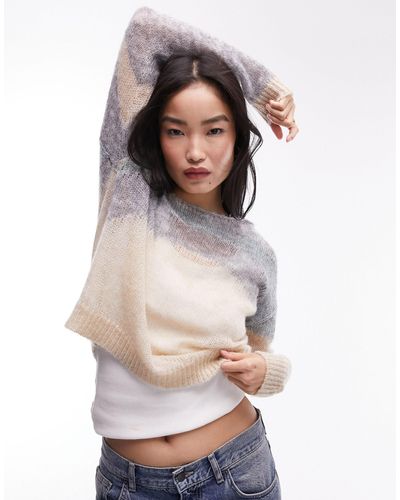 TOPSHOP Knitted Sheer Abstract Jumper - White