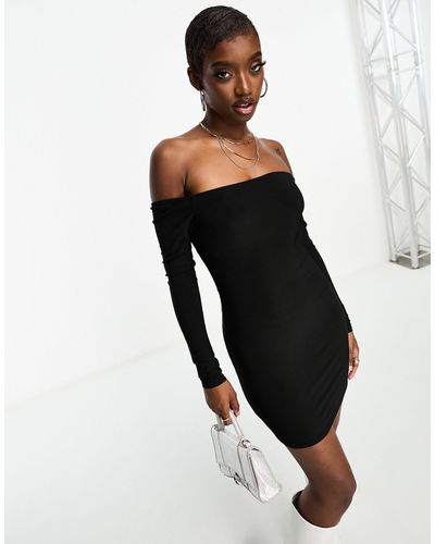 Public Desire Double Lined Bodycon Bardot Mini Dress - Black