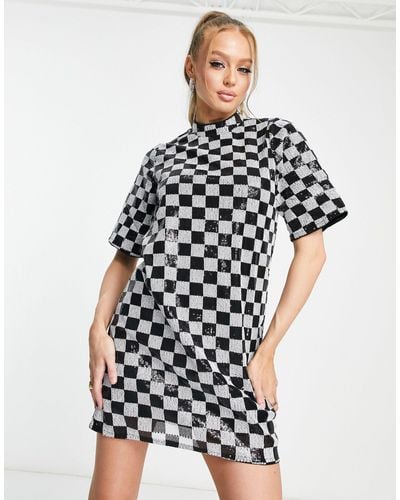 Vero Moda Checkerboard Sequin Mini Dress - White