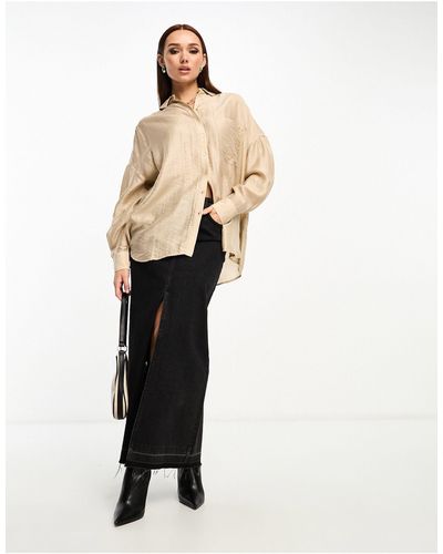 Object Oversized Shirt With Sheen - Natural