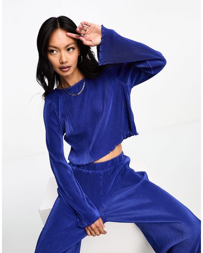 Y.A.S Plisse Long Sleeved Top - Blue