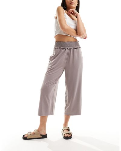 ASOS Pantalones culotte capri color caqui grisáceo con cinturilla fruncida