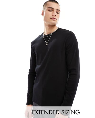 ASOS Long Sleeve Rib T-shirt With Crew Neck - Black