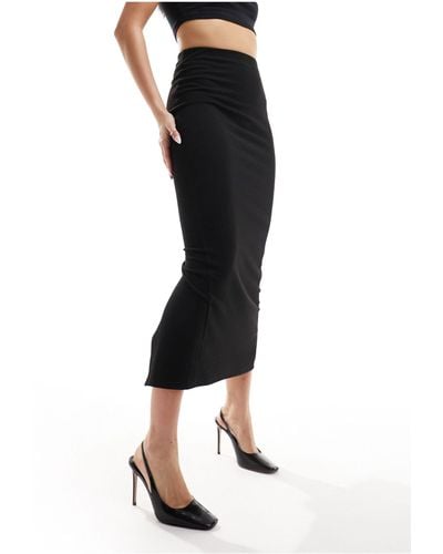 New Look Ribbed Midi Skirt - Black