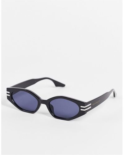 South Beach Slim Frame Sunglasses With Metal Detail - Blue