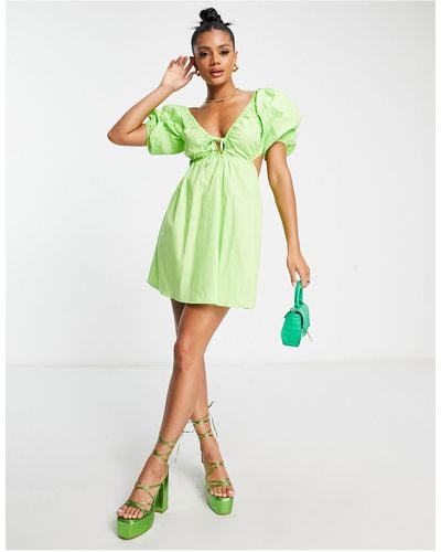Trendyol Tie Front Baby Doll Dress - Green