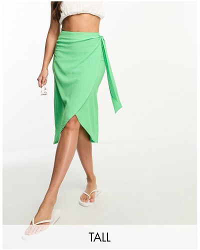 Pieces Exclusive Wrap Sarong Midi Skirt - Green