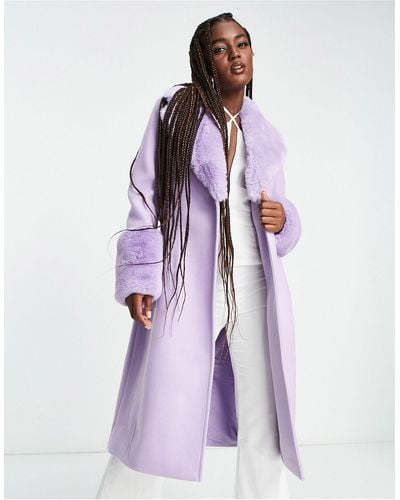 Forever New Faux Fur Collar Coat With Cuffs - Purple