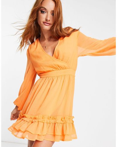 Reclaimed (vintage) Inspired Pleated Mini Dress - Orange