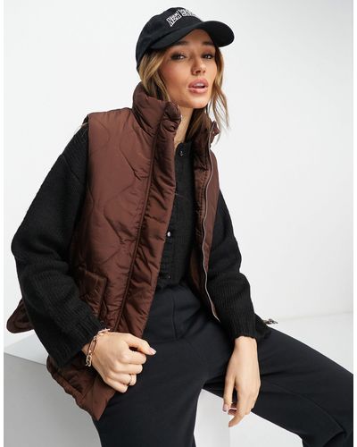 Lola May High Neck Quilted Gilet - Brown