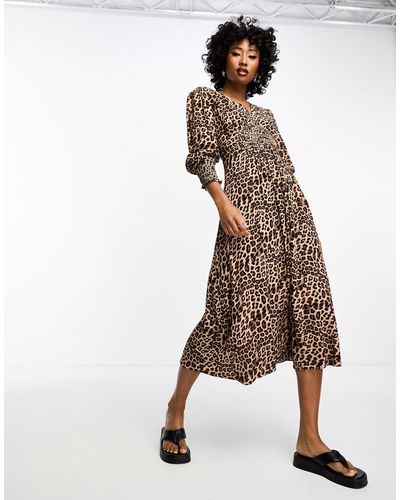 Whistles Cheetah Print Midi Shirt Dress - Brown