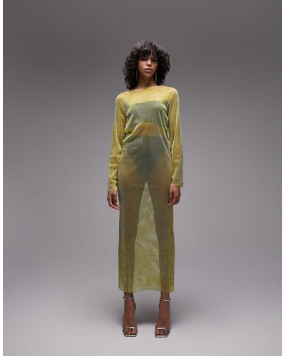 TOPSHOP Diamante Long Sleeve Maxi Dress - Yellow