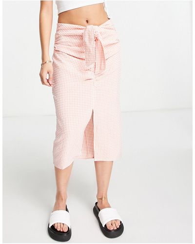 Mango Tie Up Split Detail Midi Skirt - Pink