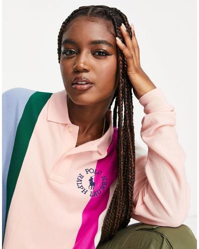 Polo Ralph Lauren X asos – exclusive collab – langärmliges polohemd mit kurzem schnitt und en streifen - Pink