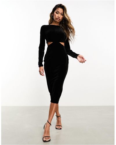 In The Style Exclusive Velvet Cut Out Midi Bodycon Dress - Black