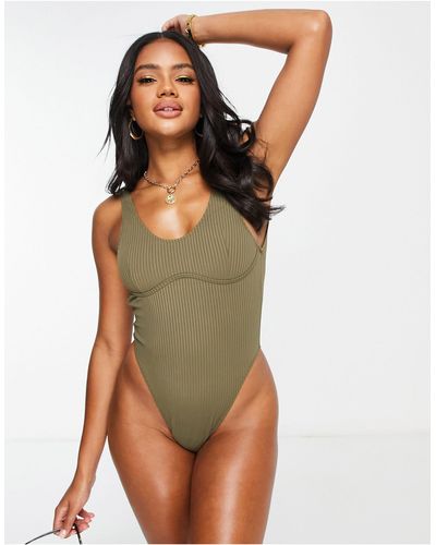 Candypants Underwired Ribbed Swimsuit - Green