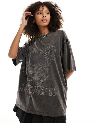 ASOS Oversized T-shirt With Hotfix Skull Rock Graphic - Grey