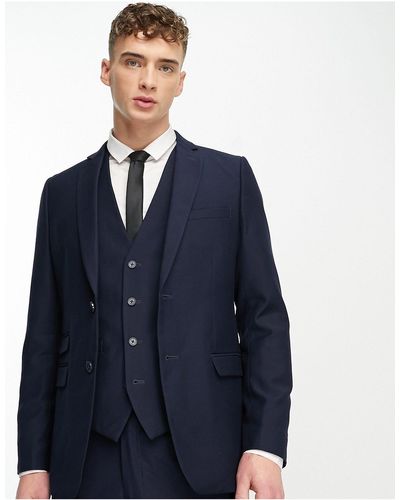 French Connection Plain Slim Fit Suit Jacket - Blue