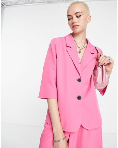 Noisy May Cropped Sleeve Blazer Co-ord - Pink