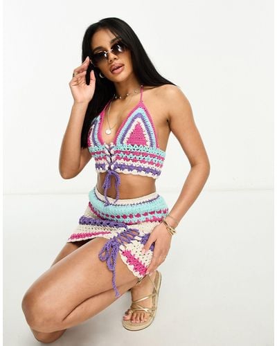 AsYou Knitted Crochet Bra Co-ord With Lace Up Front - Multicolour