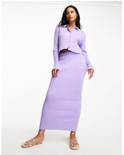 Monki Co-ord Rib Knit Midi Skirt - Purple