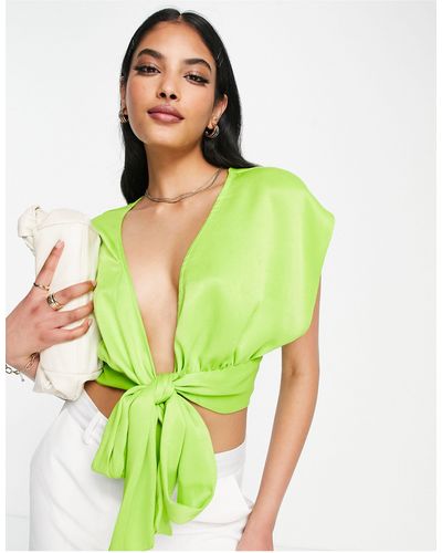 ASOS Top de fiesta verde con escote pronunciado y lazada en la parte delantera going out de