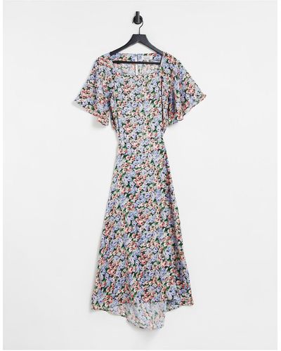& Other Stories Jacquard Flutter Sleeve Open Waist Midi Dress - Multicolour