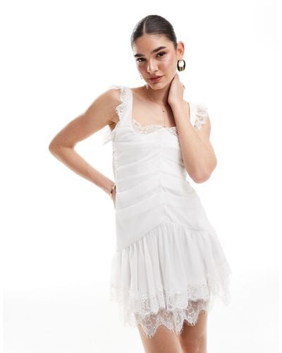 ASOS Square Neck Corset Mini Dress With Lace Detailing - White