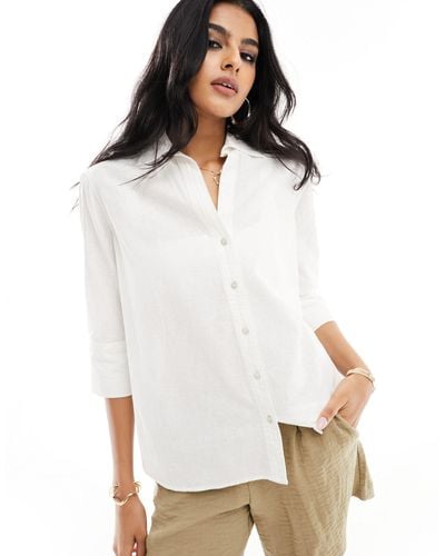 New Look Long Sleeve Linen Look Shirt - White