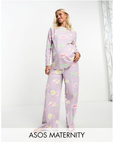 ASOS Maternity Daydream Long Sleeve Top & Trouser Pyjama Set - White