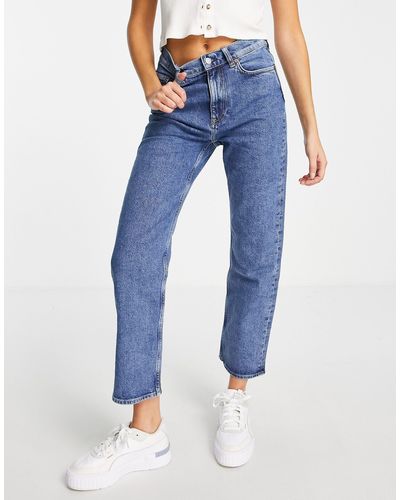 & Other Stories Favourite Cotton Blend Straight Leg Mid Rise Cropped Jeans - Blue