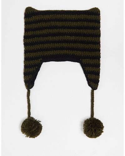 Reclaimed (vintage) Unisex Knitted Cat Hat - Green