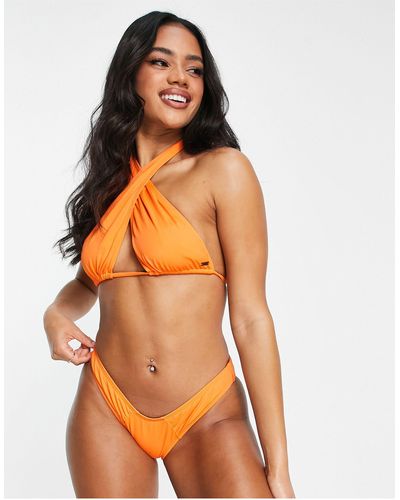 We Are We Wear Top bikini allacciato al collo incrociato sul davanti color corallo - Arancione