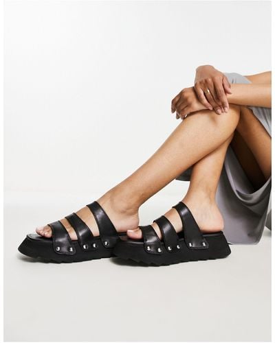 ASRA – exklusiv – sabian – slider-sandalen aus em leder mit drei riemen und dicker sohle - Schwarz