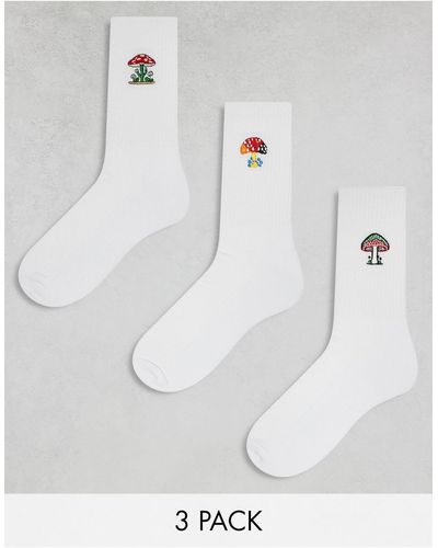 ASOS 3-pack Socks With Mushroom Embroidery - White