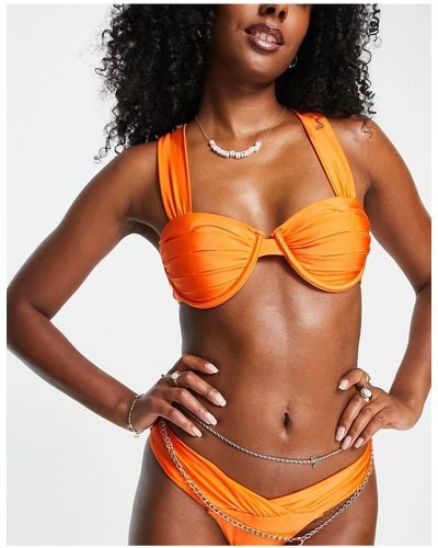River Island Balconette Pleated Bikini Top - Orange
