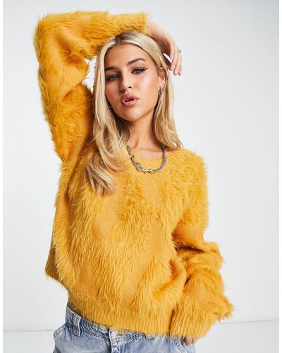 Weekday Cora Hairy Knit Jacquard Sweater - Yellow