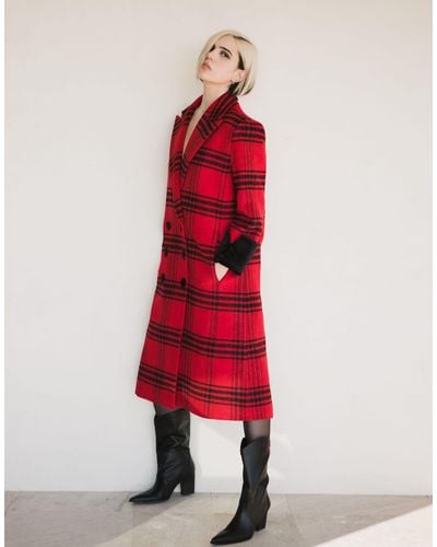 Labelrail X Julia Cumming Longline Overcoat With Velvet Cuffs - Red