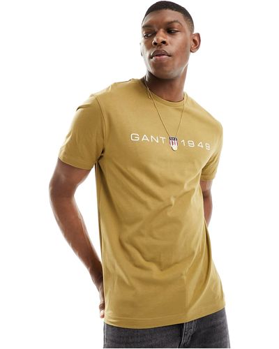 GANT 1949 - t-shirt color cuoio con stampa del logo e stemma - Giallo