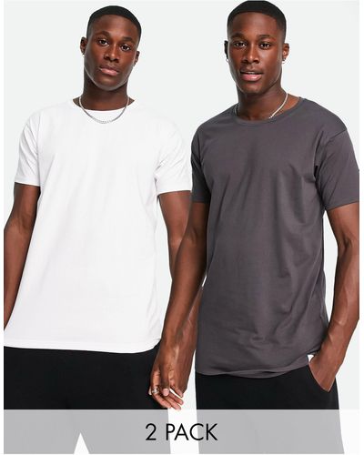 SIKSILK Confezione da 2 t-shirt da casa bianca e grigia - Bianco