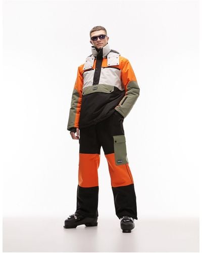 TOPMAN Sno - pantaloni da sci e snowboard color block arancioni e neri - Arancione